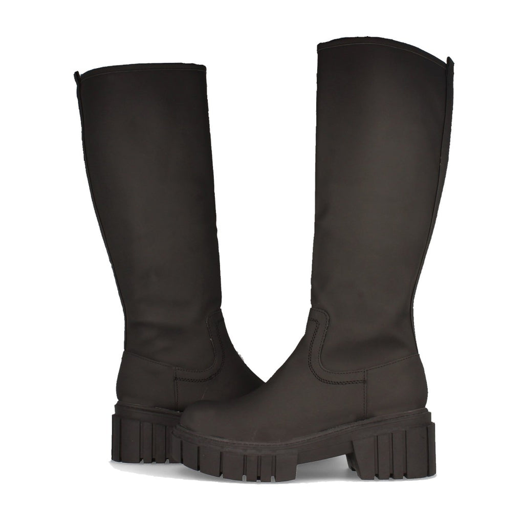 Botas de Agua con Plataforma y Patrón Liso - Negro