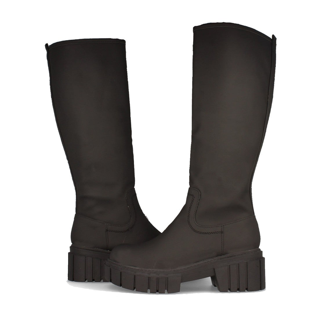 Botas de Agua con Plataforma y Patrón Liso - Negro