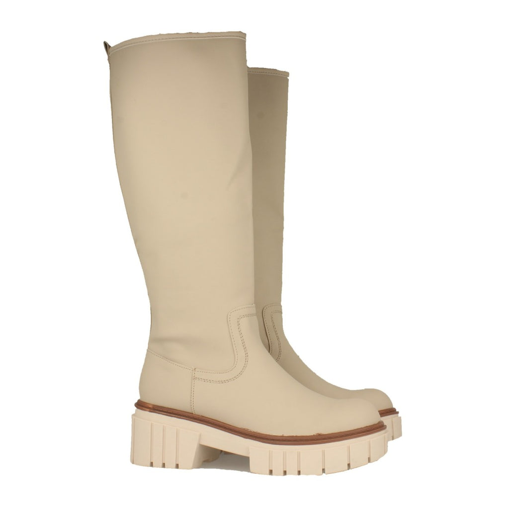 Botas de Agua con Plataforma y Patrón Liso - Beige