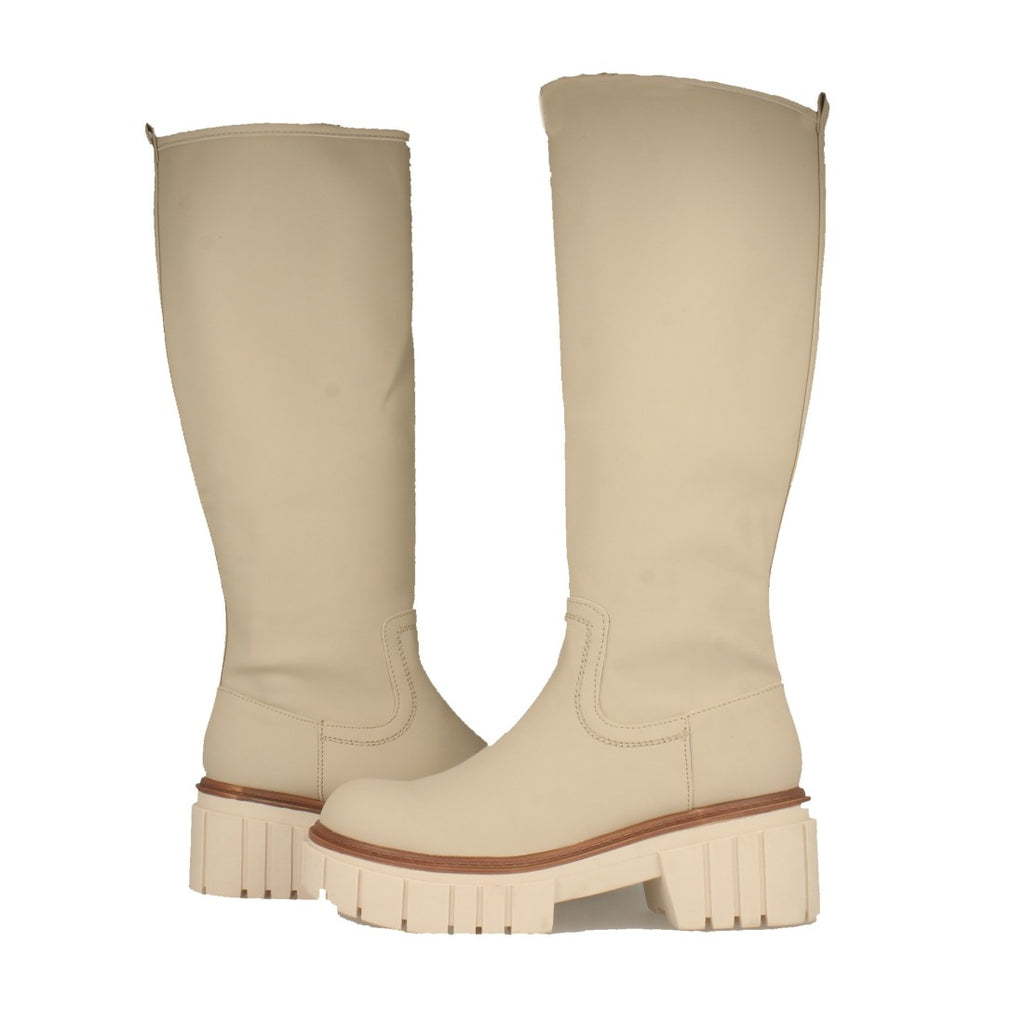Botas de Agua con Plataforma y Patrón Liso - Beige