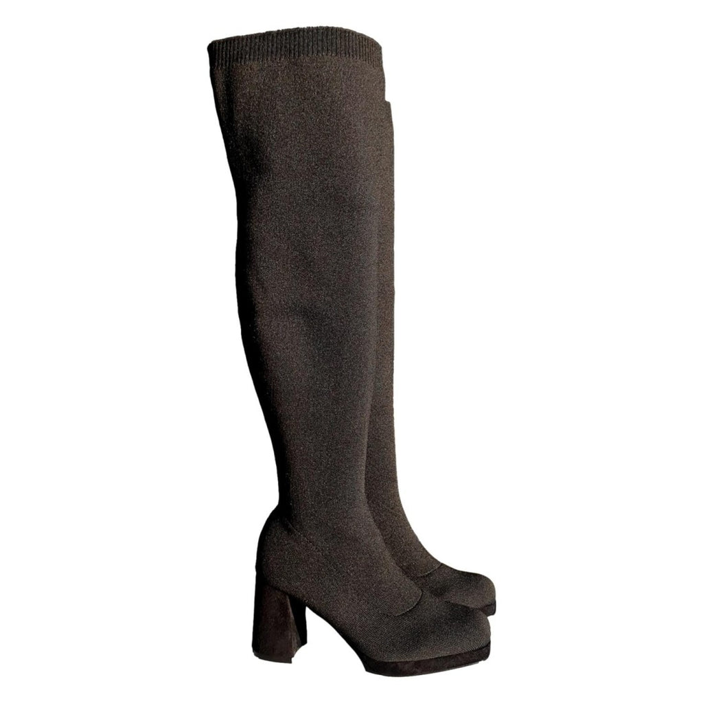 Schwarze Stiefel mit Absatz, elastisch, ohne Reißverschluss