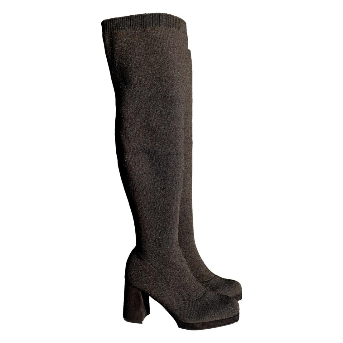 Schwarze Stiefel mit Absatz, elastisch, ohne Reißverschluss