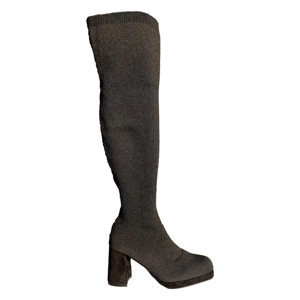 Schwarze Stiefel mit Absatz, elastisch, ohne Reißverschluss