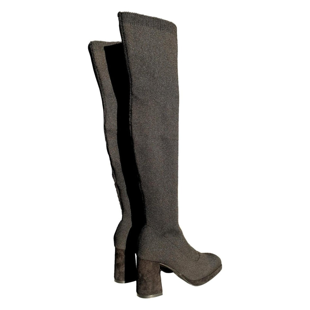 Schwarze Stiefel mit Absatz, elastisch, ohne Reißverschluss