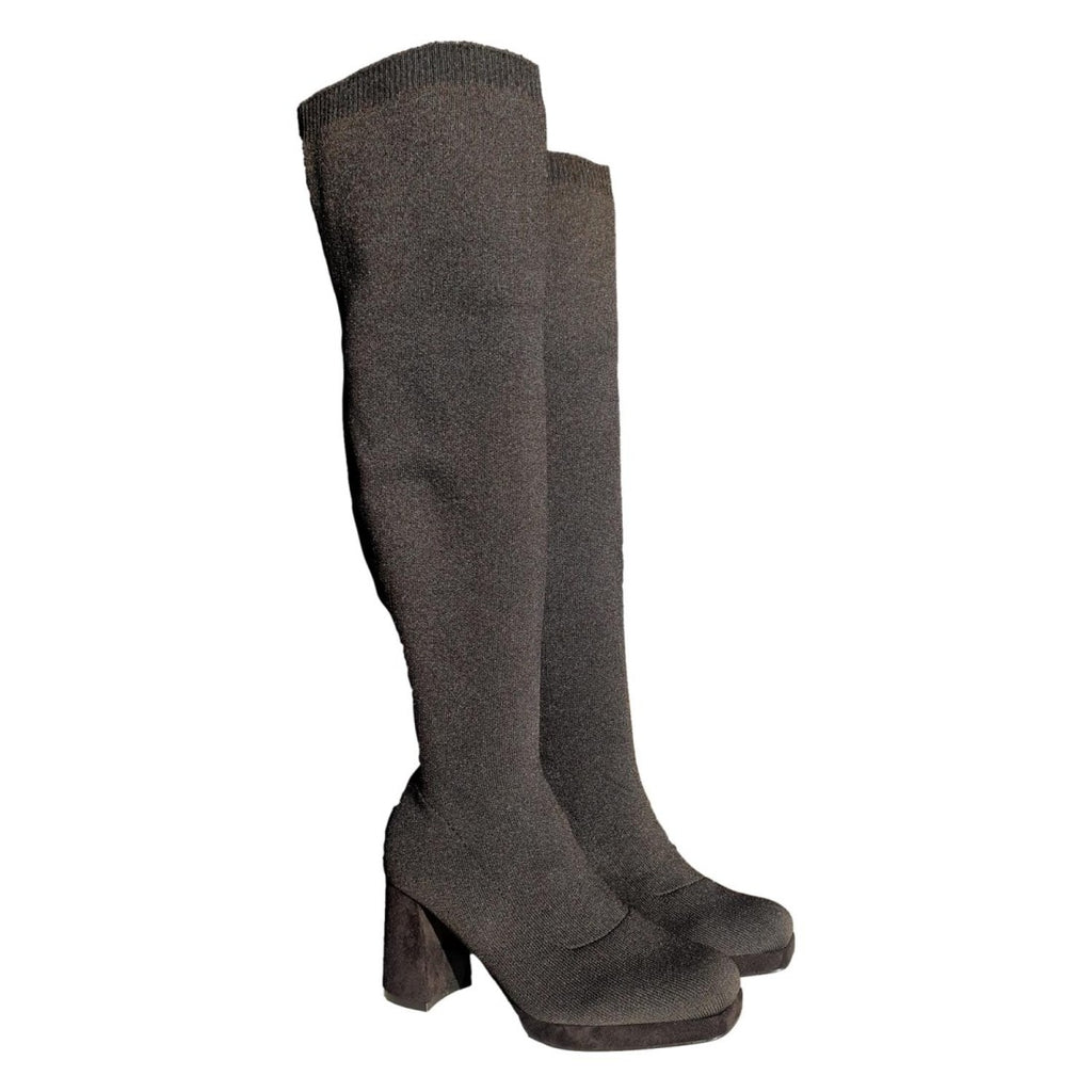 Schwarze Stiefel mit Absatz, elastisch, ohne Reißverschluss