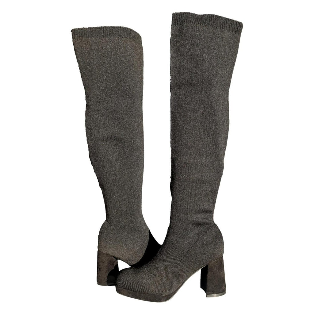 Schwarze Stiefel mit Absatz, elastisch, ohne Reißverschluss