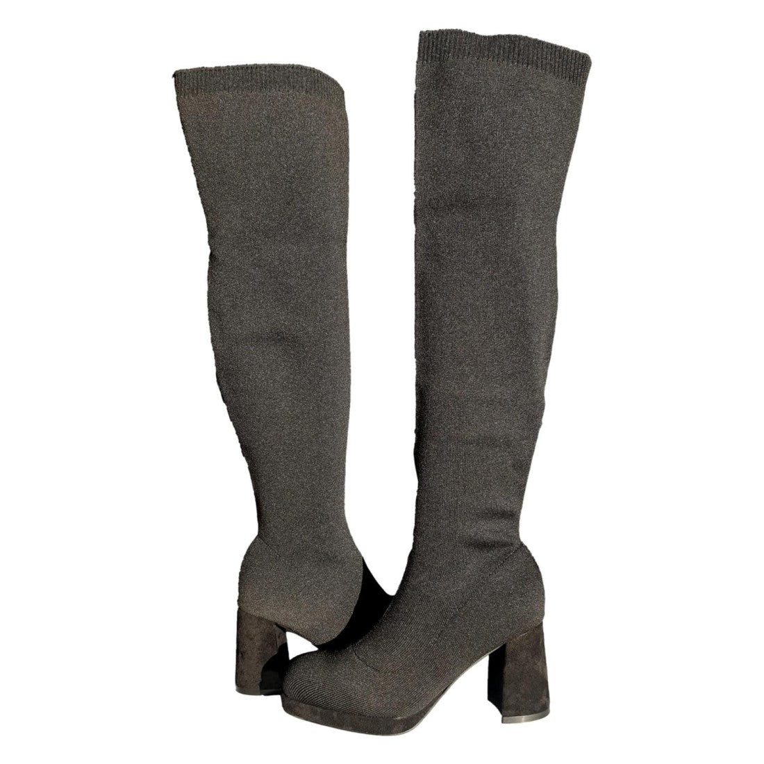 Schwarze Stiefel mit Absatz, elastisch, ohne Reißverschluss
