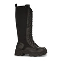 Schwarze Plateau-Stiefel Elastischer Einsatz Schnürsenkel