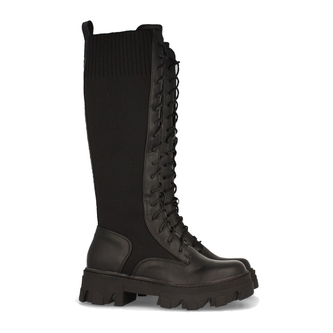 Schwarze Plateau-Stiefel Elastischer Einsatz Schnürsenkel