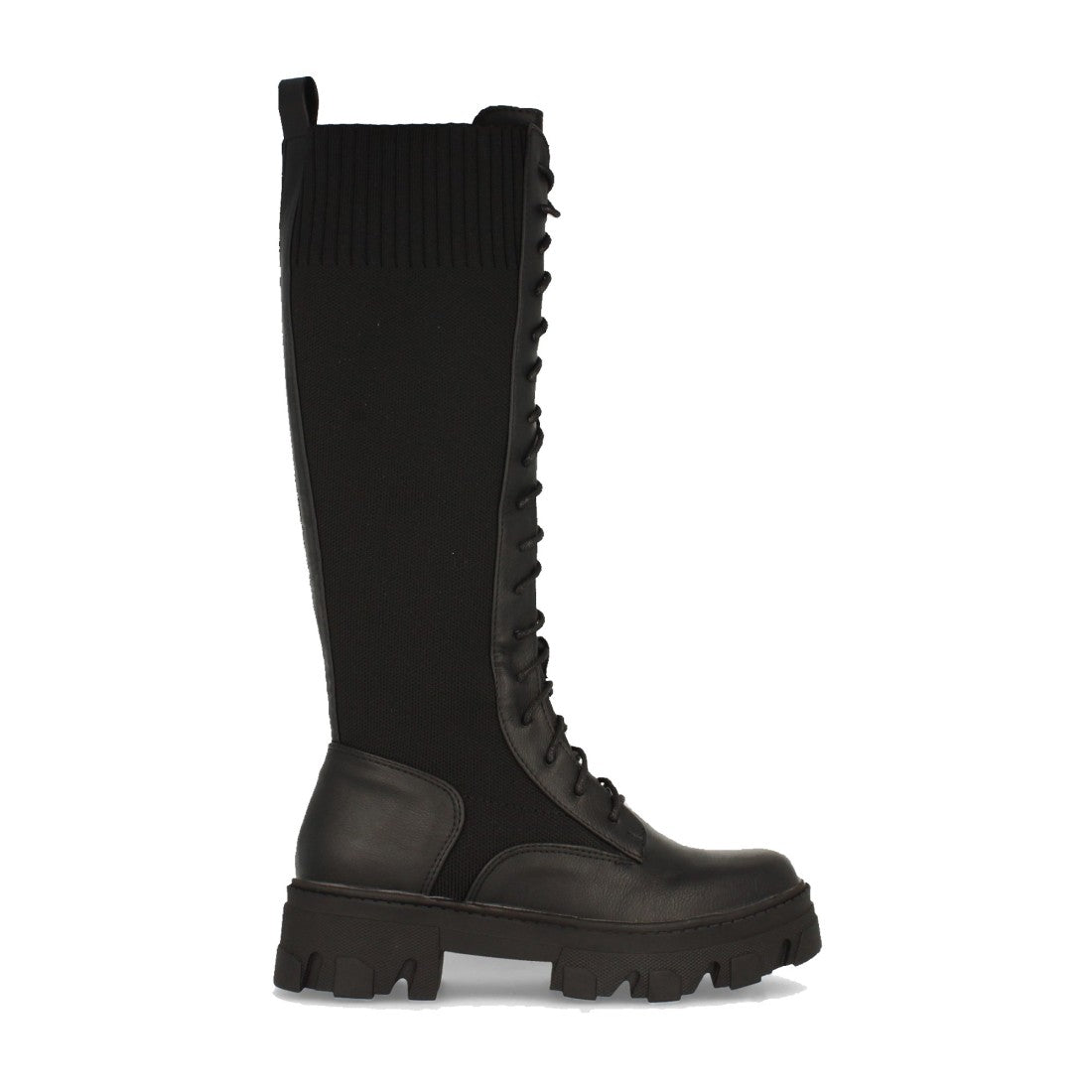 Schwarze Plateau-Stiefel Elastischer Einsatz Schnürsenkel