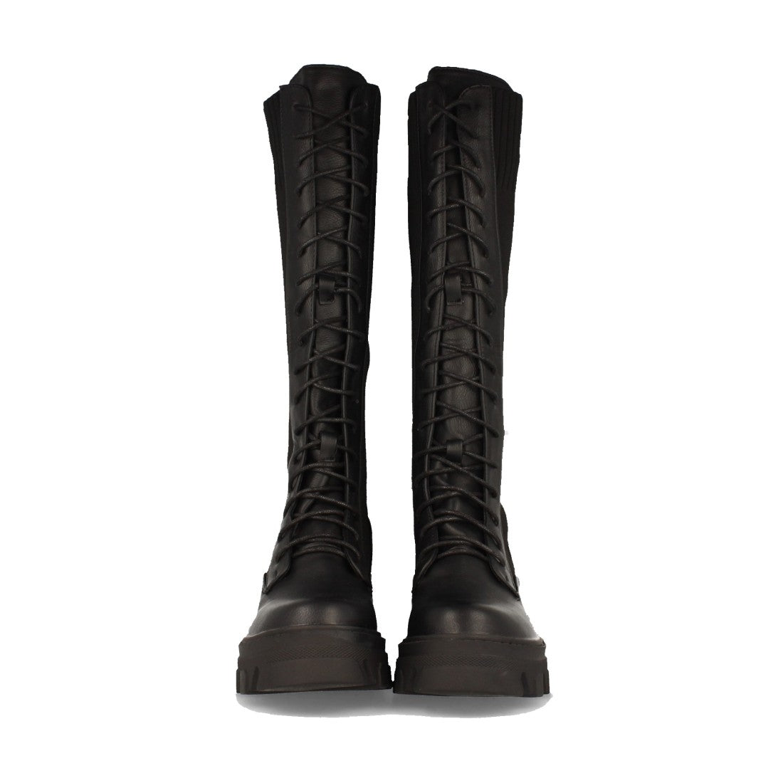 Schwarze Plateau-Stiefel Elastischer Einsatz Schnürsenkel