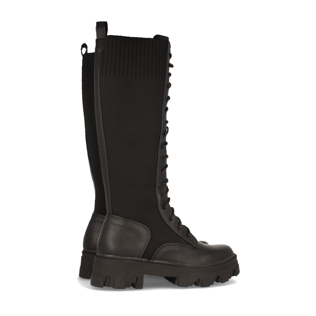 Schwarze Plateau-Stiefel Elastischer Einsatz Schnürsenkel