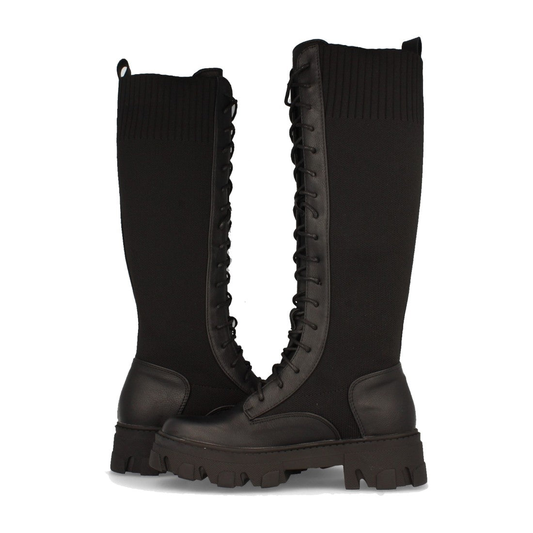 Schwarze Plateau-Stiefel Elastischer Einsatz Schnürsenkel