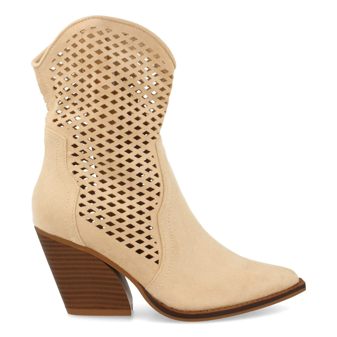 Botines Tacón Alto Beige con Calados en Caña y Cremallera