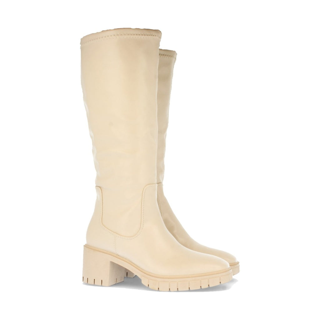 Beige Stiefel Absatz Reißverschluss am Schaft