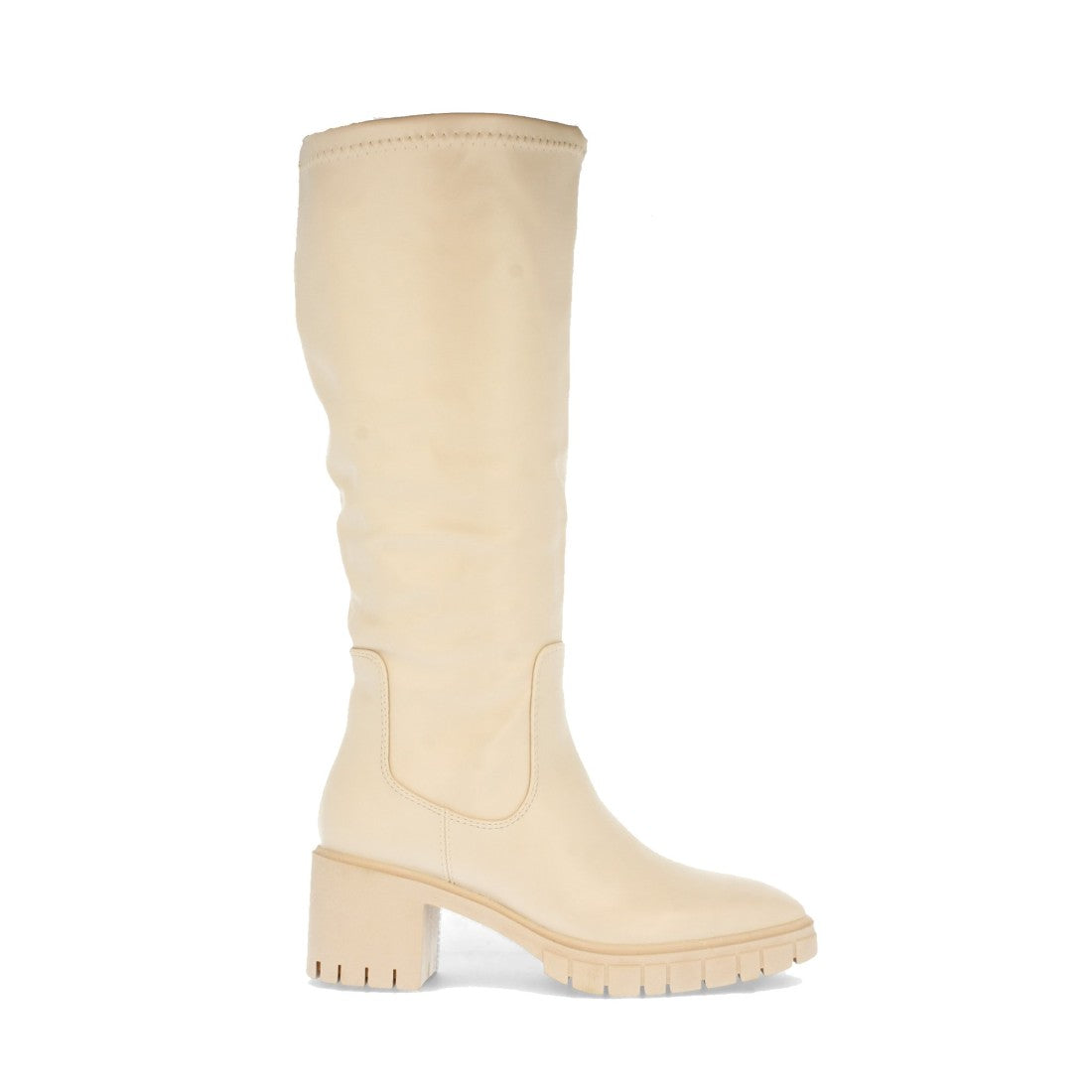 Beige Stiefel Absatz Reißverschluss am Schaft