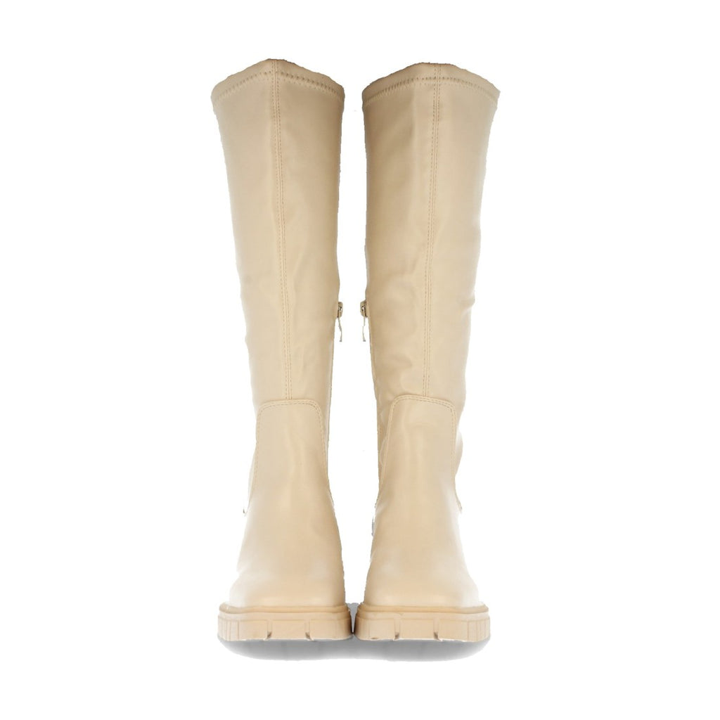 Beige Stiefel Absatz Reißverschluss am Schaft