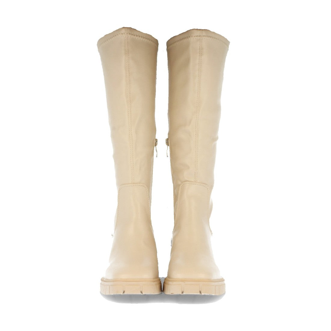 Beige Stiefel Absatz Reißverschluss am Schaft