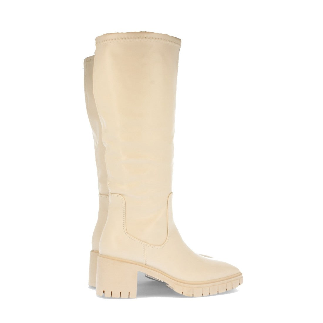 Beige Stiefel Absatz Reißverschluss am Schaft