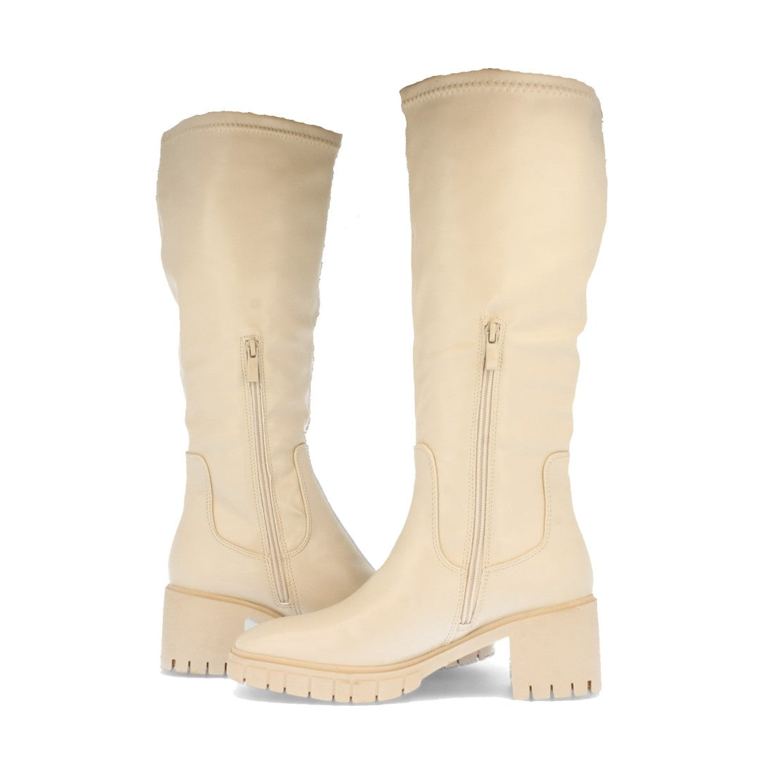 Beige Stiefel Absatz Reißverschluss am Schaft