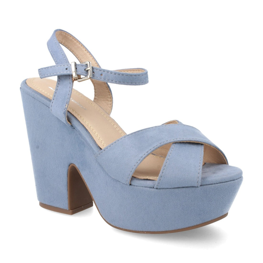 Sandalias Azules Mujer Tacón Plataforma Palas Cruzadas