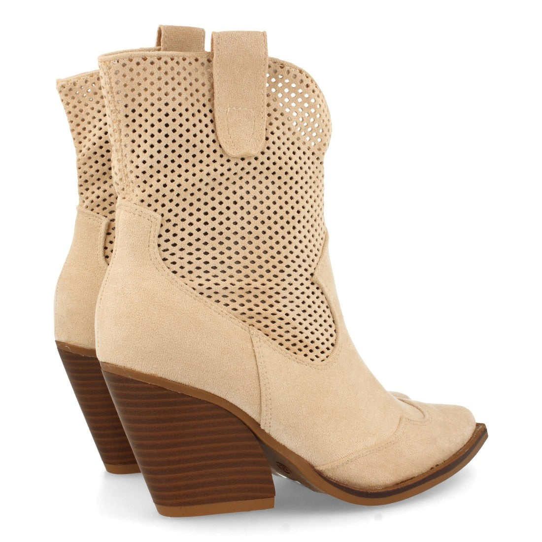 Botines Tacón Alto Beige con Calados, Punta Fina y Cremallera