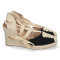 Schwarze Espadrille-Keilabsatzsandalen mit geschlossener Zehenpartie und Schnürung