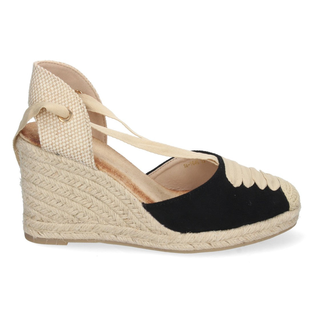 Schwarze Espadrille-Keilabsatzsandalen mit geschlossener Zehenpartie und Schnürung