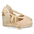 Sandalen Beige Keilabsatz Jute Geschlossener Riemen Schnürung