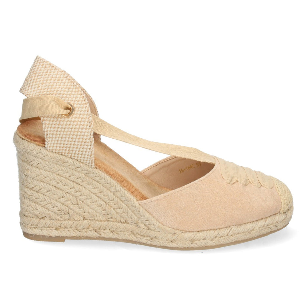 Sandalen Beige Keilabsatz Jute Geschlossener Riemen Schnürung
