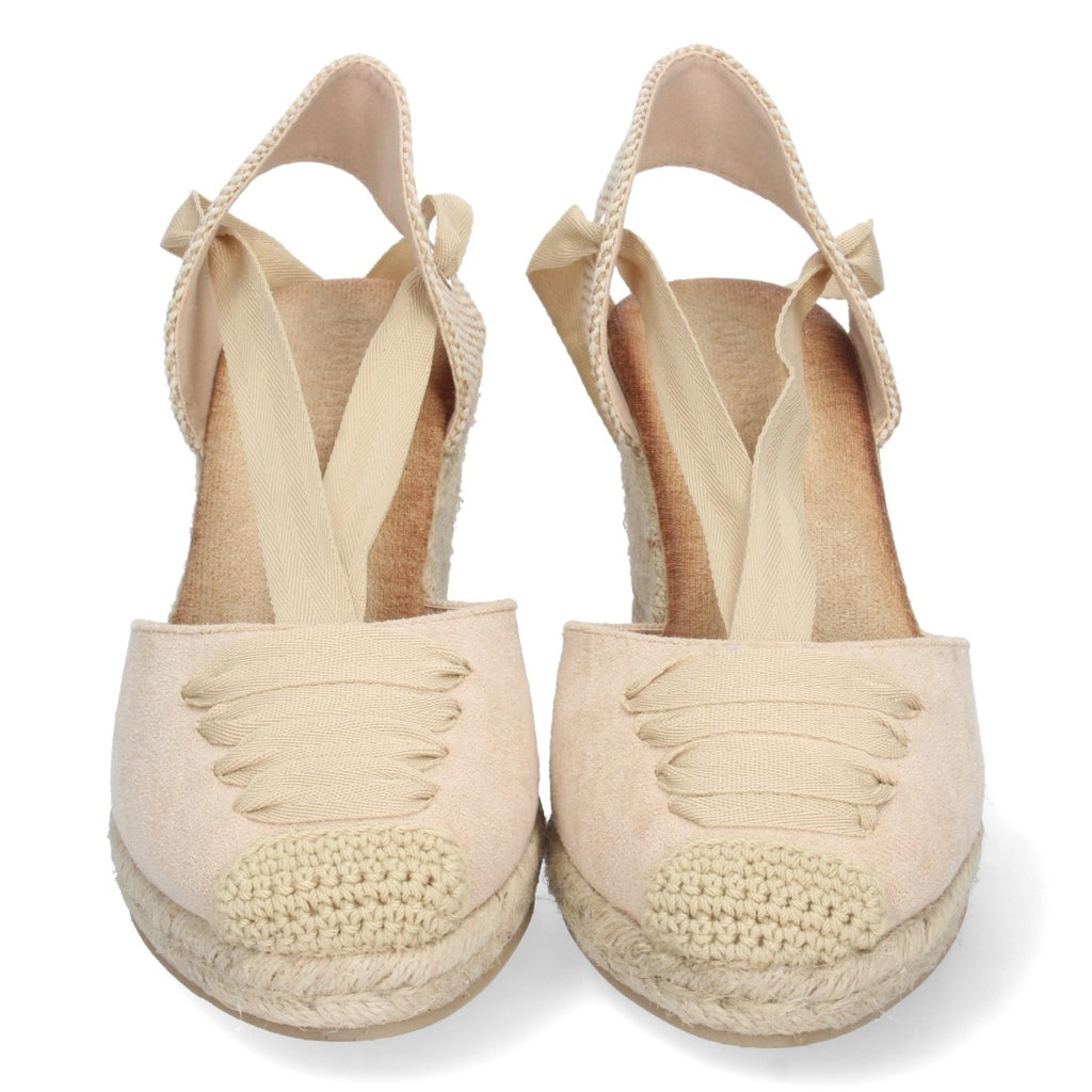Sandalen Beige Keilabsatz Jute Geschlossener Riemen Schnürung