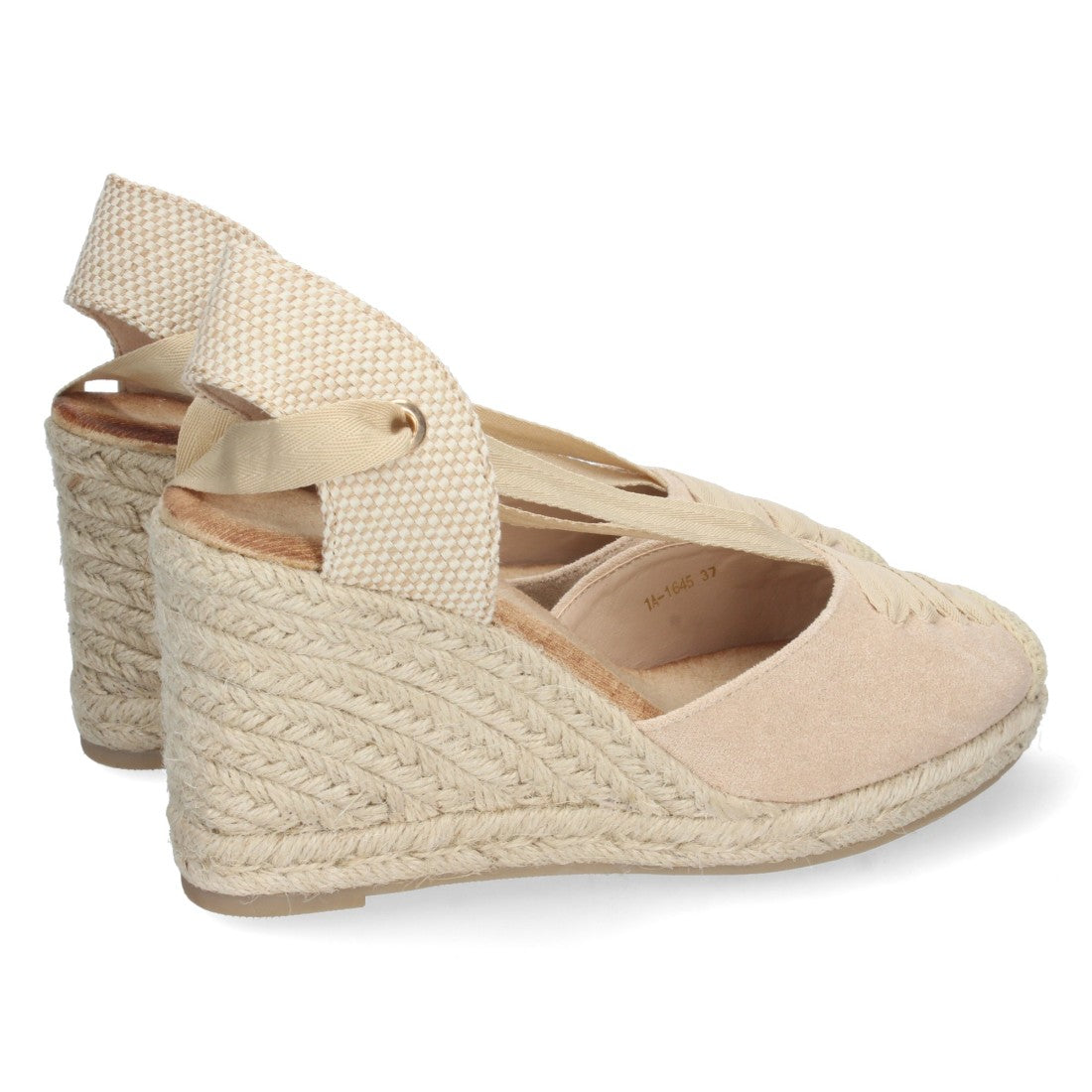 Sandalen Beige Keilabsatz Jute Geschlossener Riemen Schnürung