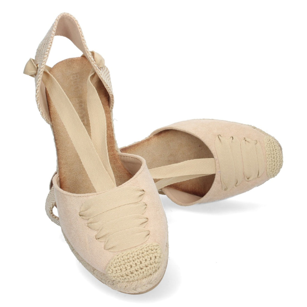 Sandalen Beige Keilabsatz Jute Geschlossener Riemen Schnürung