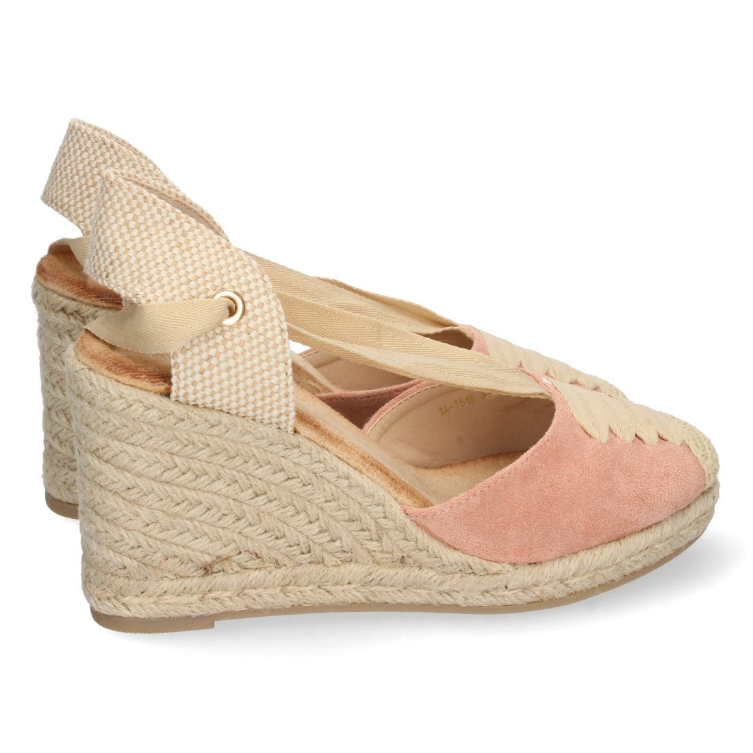Rosafarbene Sandalen mit Keilabsatz aus Jute, geschlossenem Blatt und Schnürung