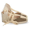 Grüne Espadrille-Keilsandalen mit geschlossenem Vorderblatt und Schnürung