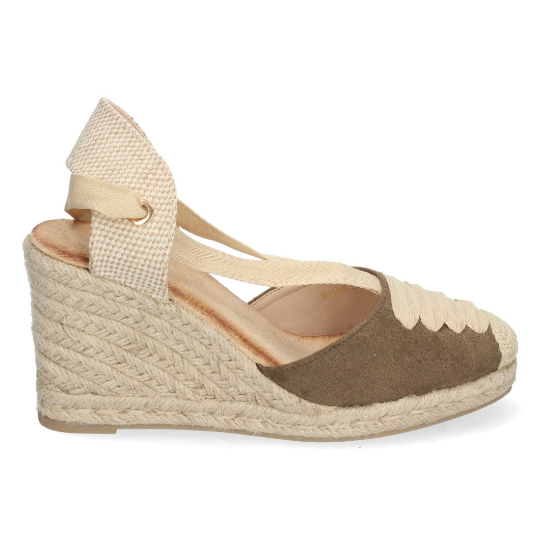 Grüne Espadrille-Keilsandalen mit geschlossenem Vorderblatt und Schnürung