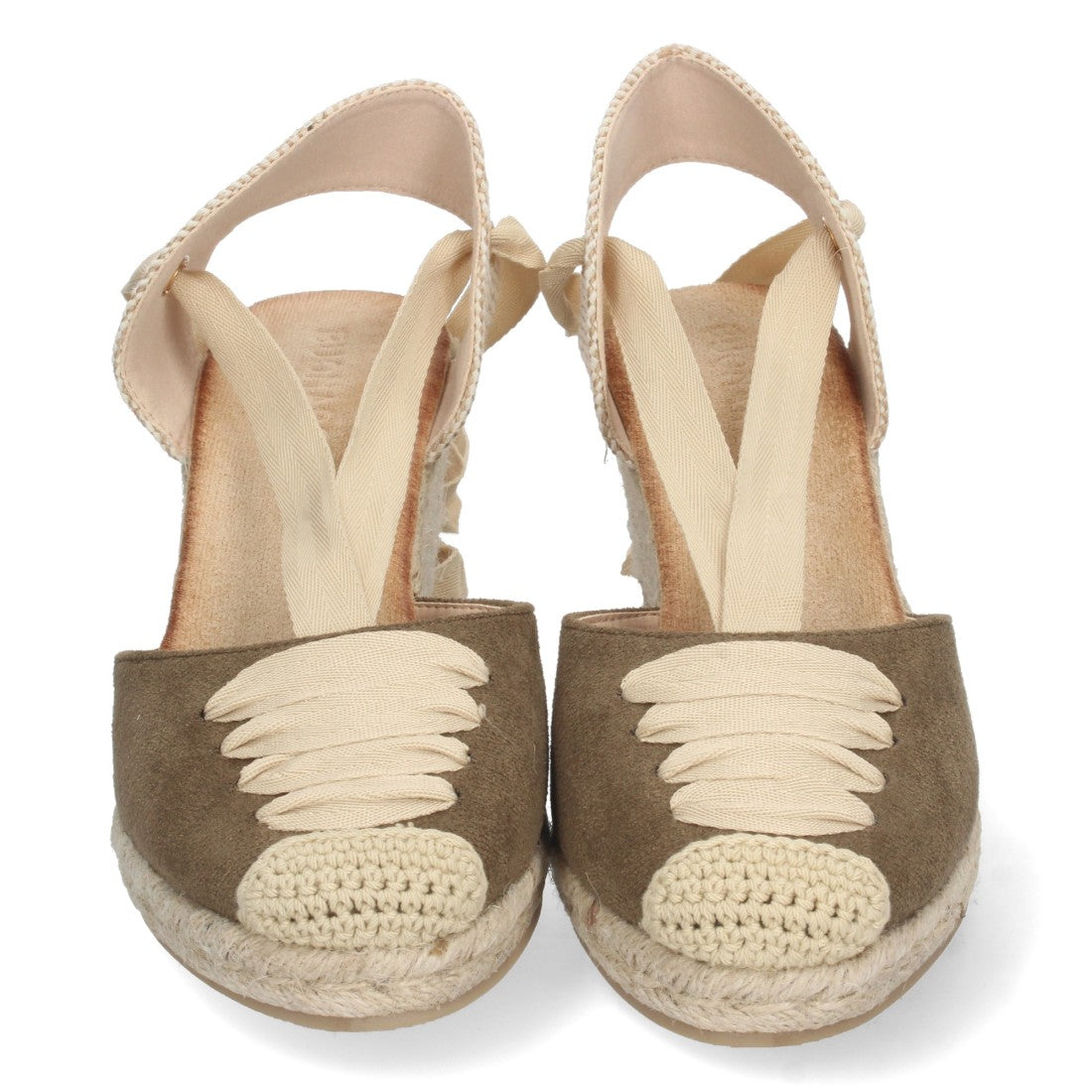 Grüne Espadrille-Keilsandalen mit geschlossenem Vorderblatt und Schnürung