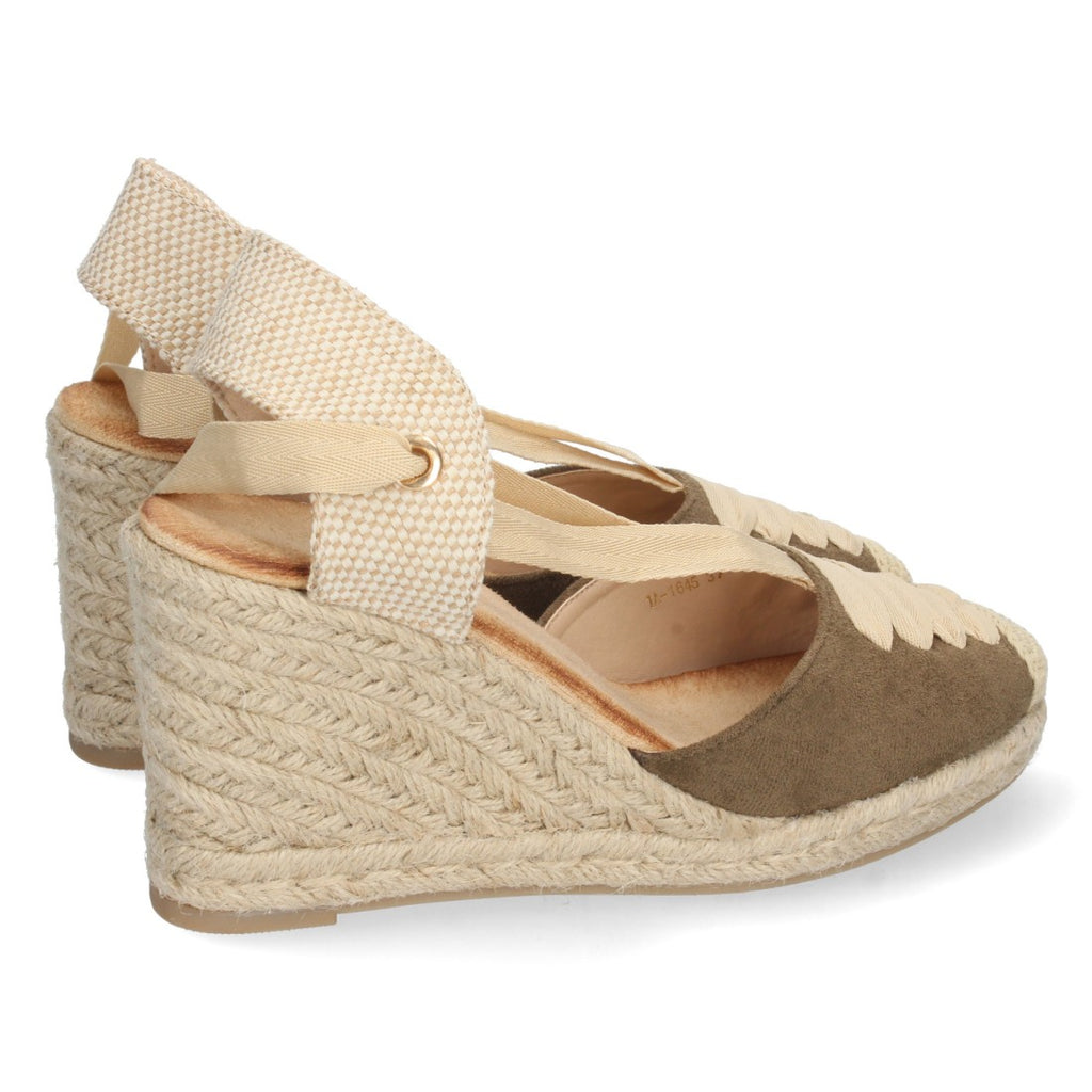 Grüne Espadrille-Keilsandalen mit geschlossenem Vorderblatt und Schnürung