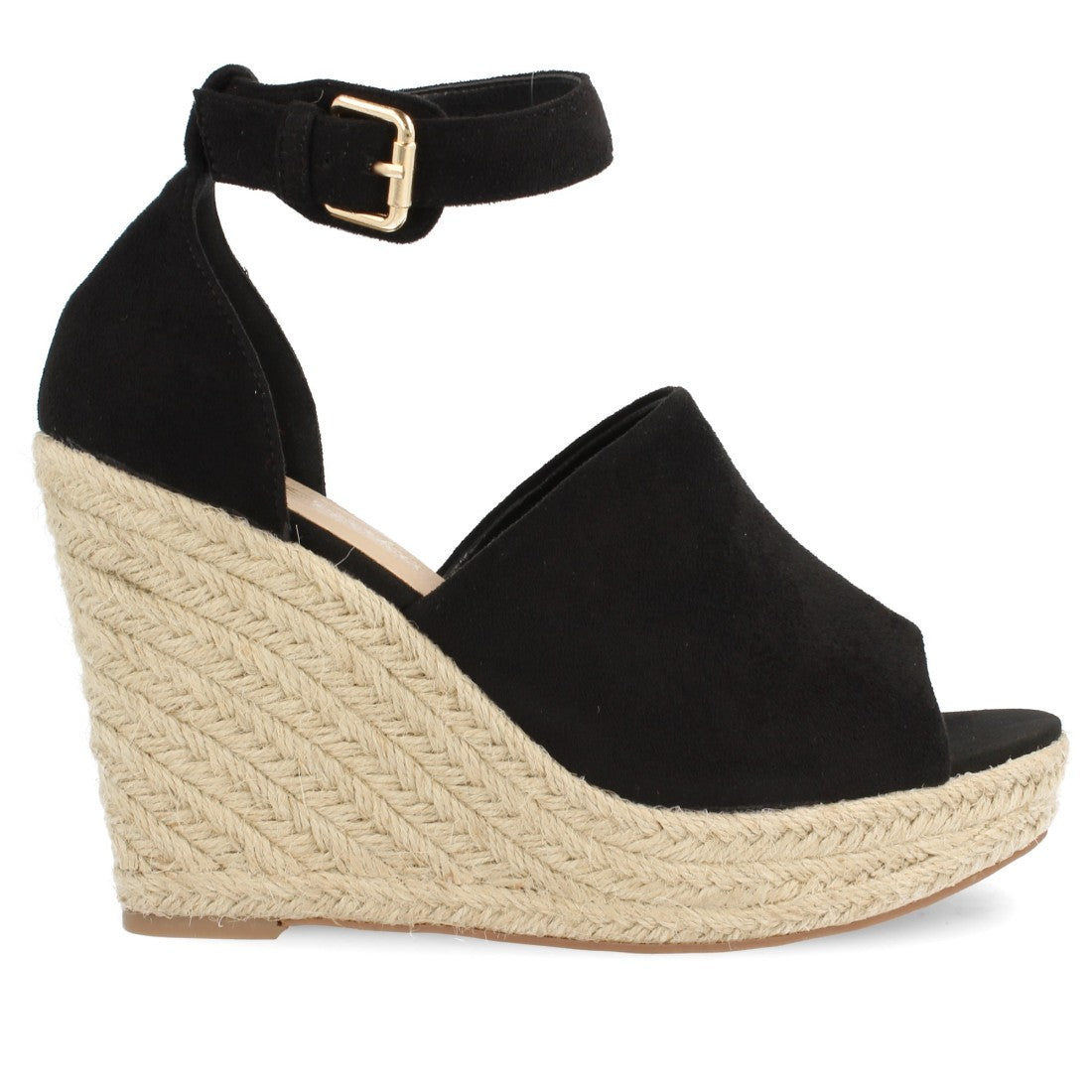 Sandalias Negras Mujer Cuña Espadrille Peep Toe Plataforma