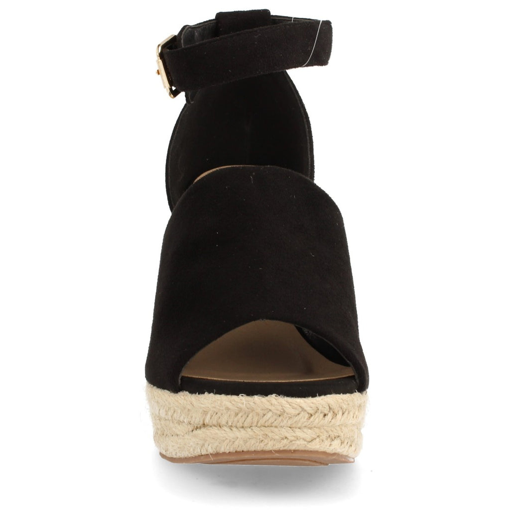 Sandalias Negras Mujer Cuña Espadrille Peep Toe Plataforma