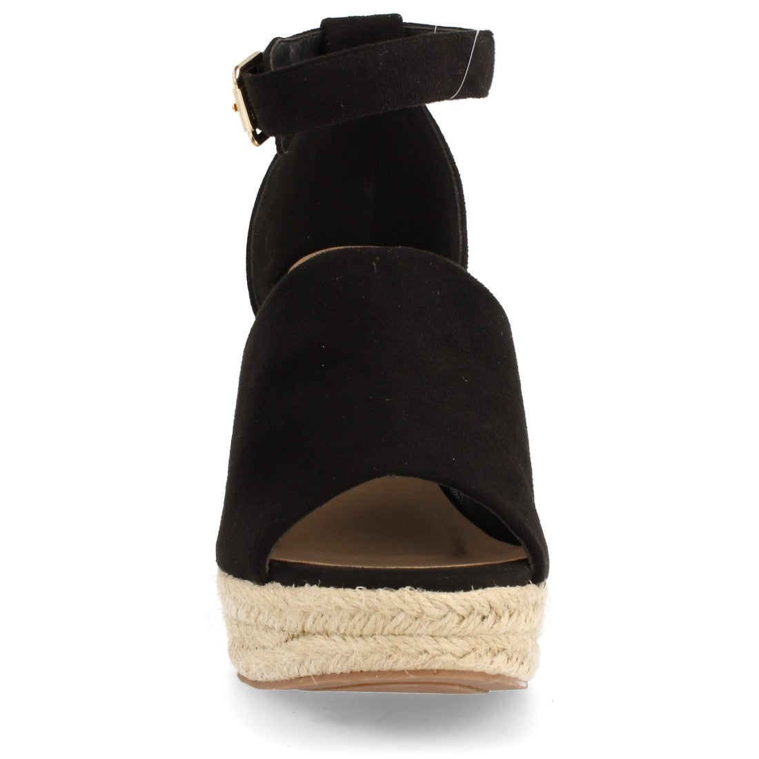 Sandalias Negras Mujer Cuña Espadrille Peep Toe Plataforma
