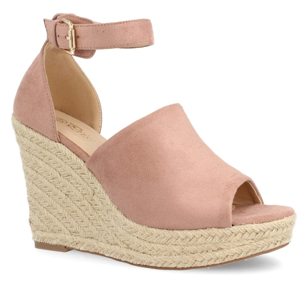Sandalias Rosas Mujer Cuña Espadrille Peep Toe Plataforma