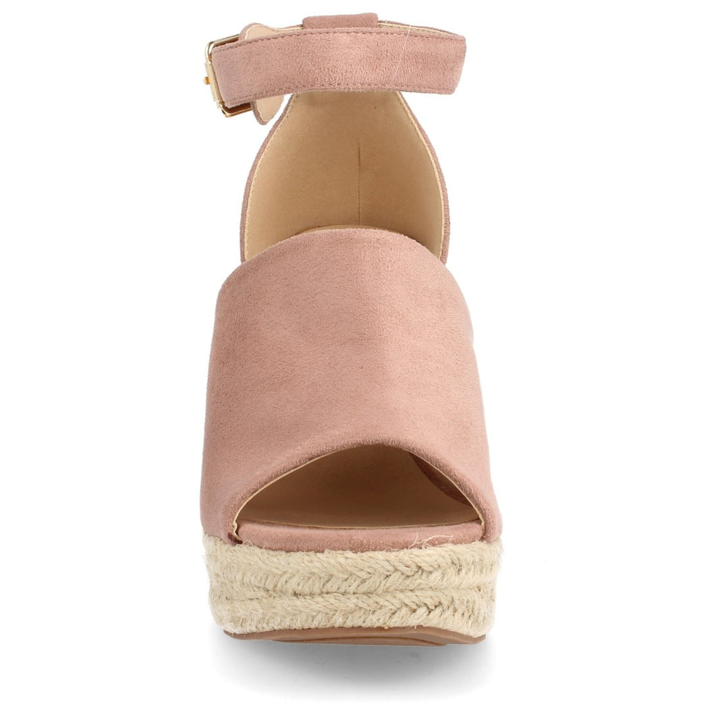Sandalias Rosas Mujer Cuña Espadrille Peep Toe Plataforma