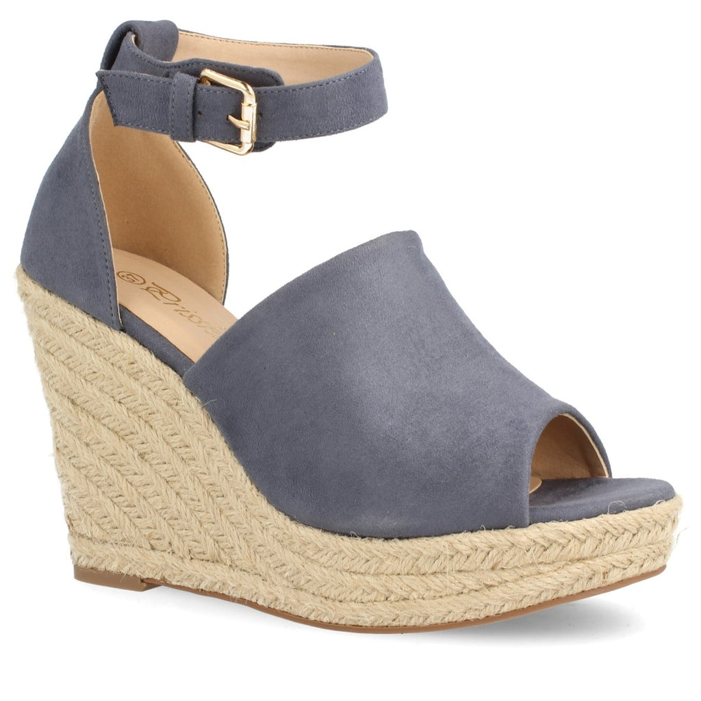 Sandalias Azules Mujer Cuña Espadrille Peep Toe Plataforma