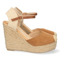 Keilsandalen aus Jute in Camel mit geschlossenem Blatt und Schnalle