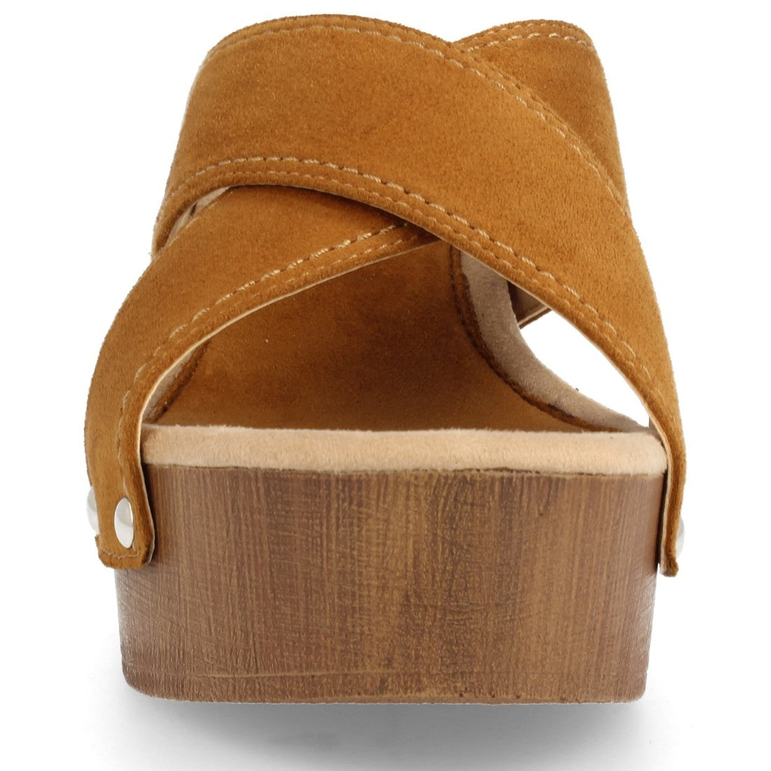 Sandalias Camel Mujer Plataforma Tiras Cruzadas Clavadas Madera