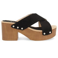 Sandalias Negras Mujer Plataforma Tiras Cruzadas Clavadas Madera