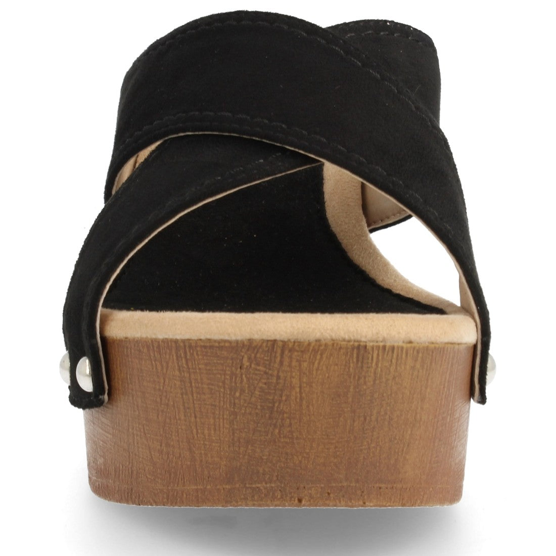 Sandalias Negras Mujer Plataforma Tiras Cruzadas Clavadas Madera