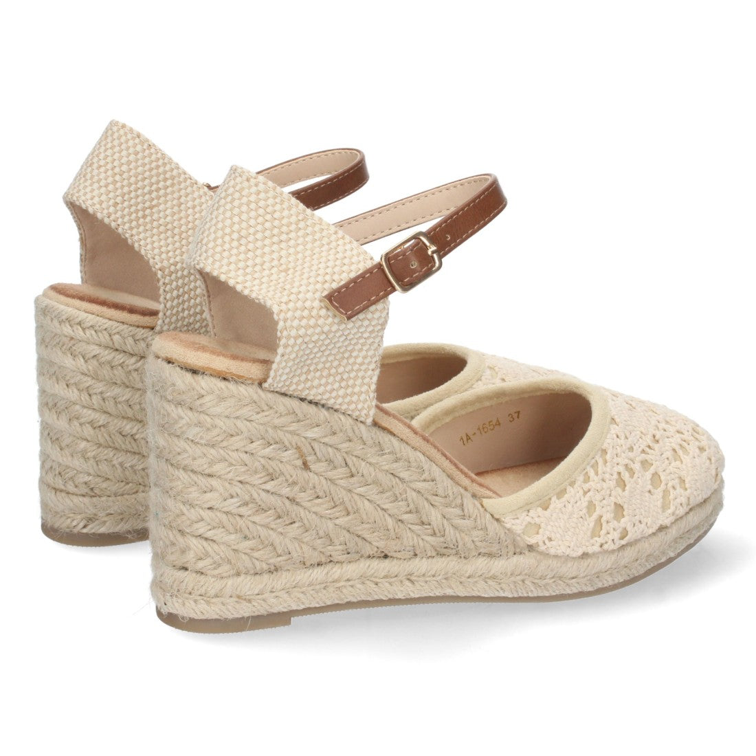 Sandalen Beige Keilabsatz Jute Geschlossener Riemen Geflochtene Schnalle
