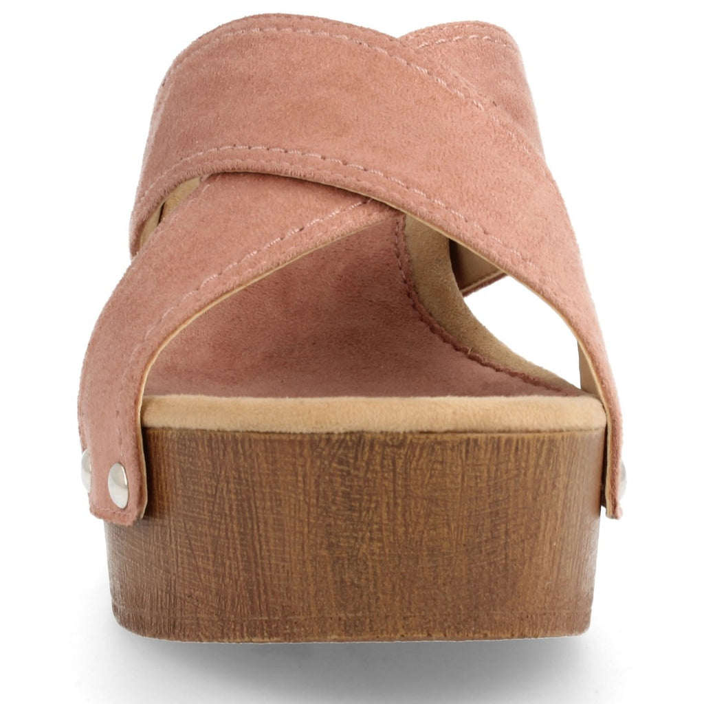 Sandalias Rosas Mujer Plataforma Tiras Cruzadas Clavadas Madera
